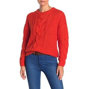 One A Cable Knit Pullover Sweater In Riot Orange Petite Size XS $129 relax fit